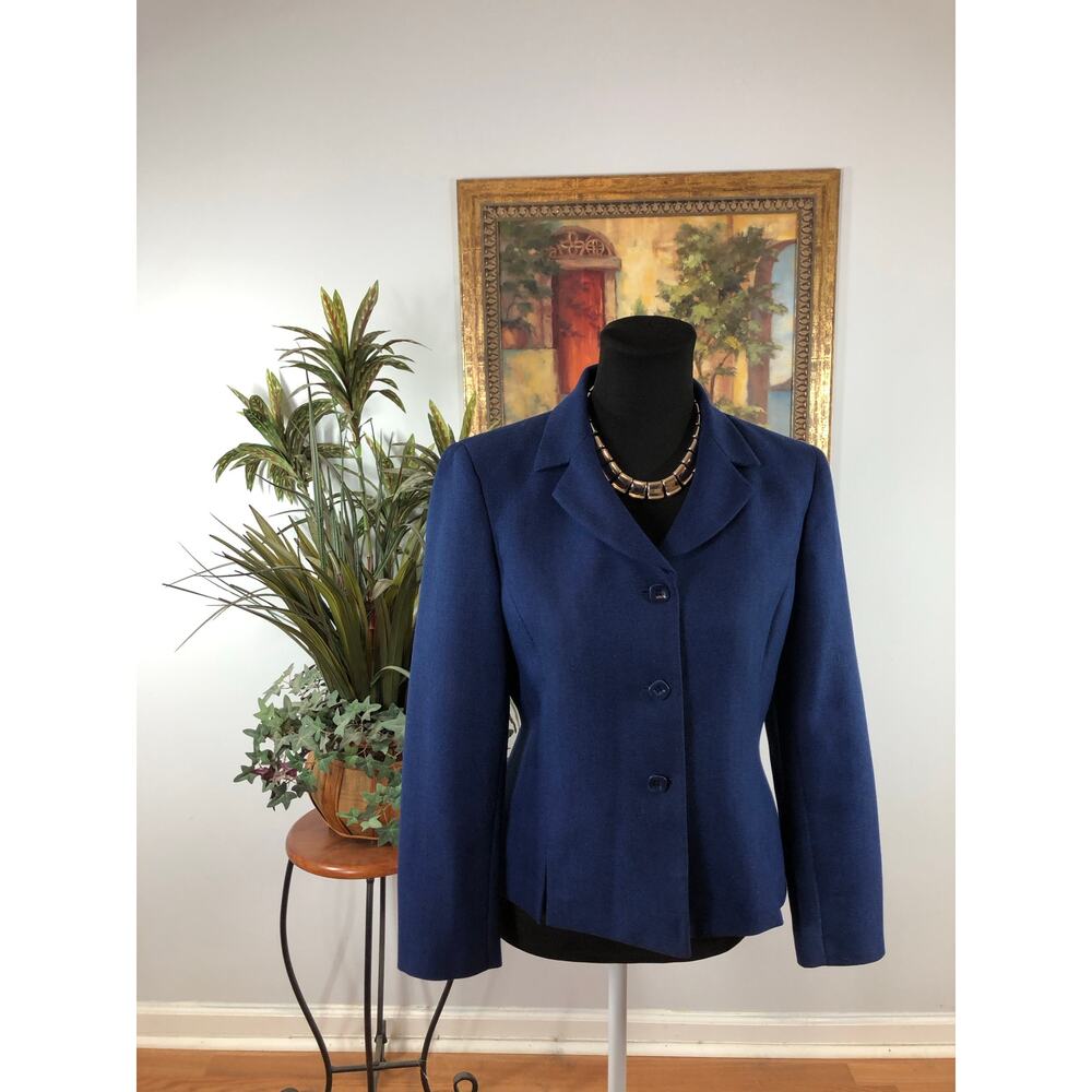 Le Suit Women 6P Jacket 3 Button Closure Lapel Notch Collar Blue Lined Executive